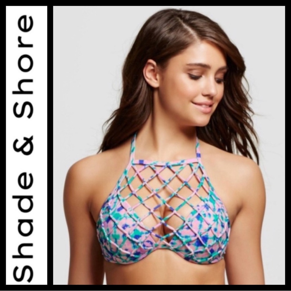 Shade & Shore Women's Pink and Blue Crisscross Bikini Top